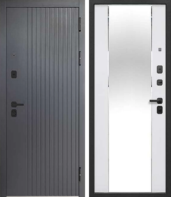 Входная дверь Тайга 9  2 МДФ Эмалит белый Зеркало фацет