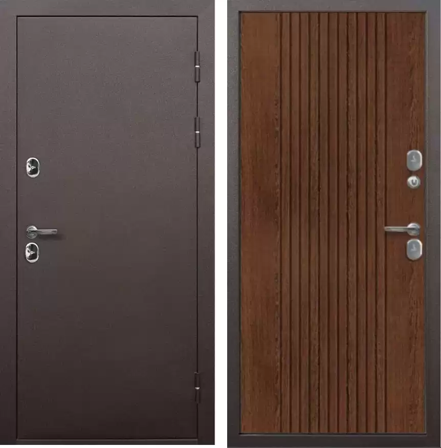 Входная дверь ISOTERMA 11 см Антик медь / Темный орех