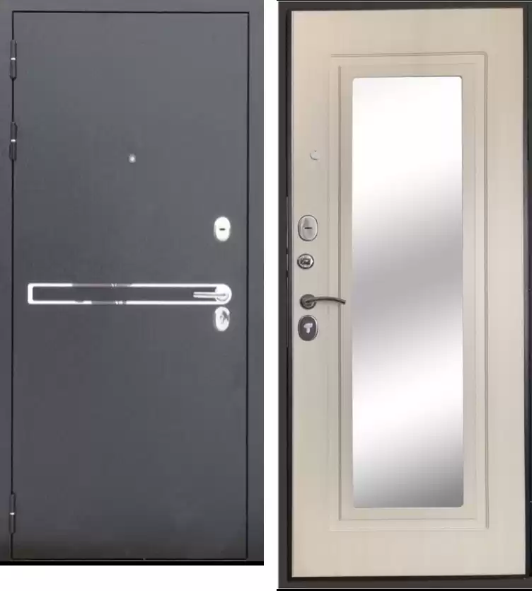 Входная дверь Стиль 3К «Зеркало» Светлый беленый дуб