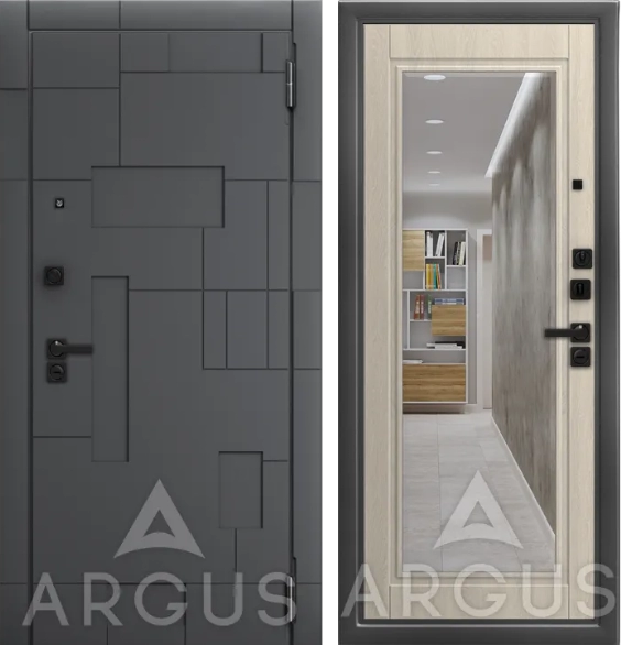 Входная дверь ДА96 Black Style Антик серебро Гэлакси Дуб филадельфия крем, Зеркало с фацетом,Корса, Силк флай