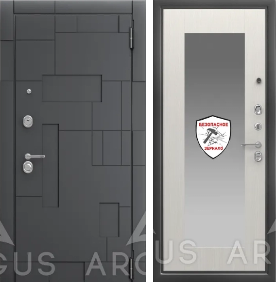 Входная дверь ДА96 Антик серебро Милли Белый ясень, Зеркало,Корса, Силк флай