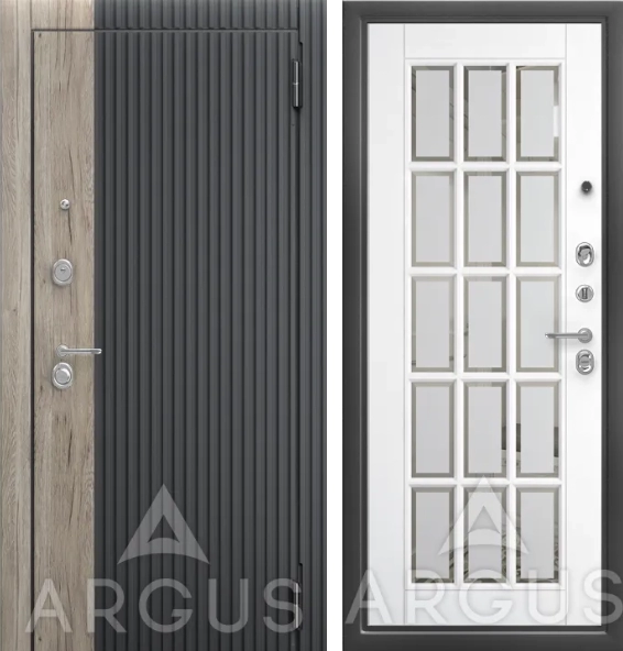 Входная дверь ДА109 Антик серебро Мэрилин (Эмалит арктик, Зеркало с фацетом и пескоструйной обработкой,Фруме, Силк флай,Рустик пепельный