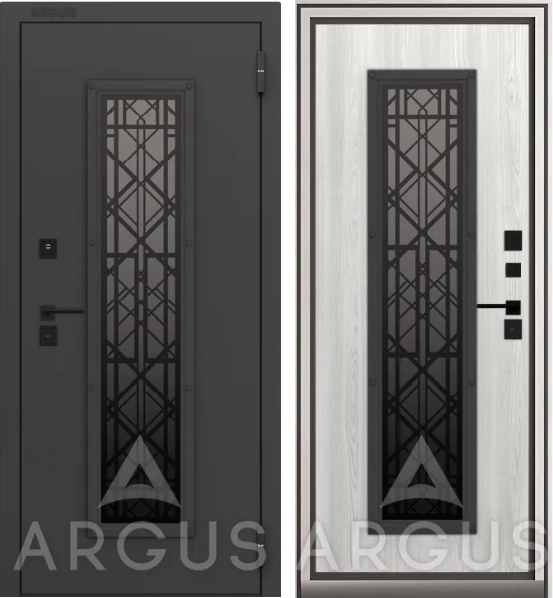 Входная дверь Тепло Муар графит Бриан Ясень ривьера айс