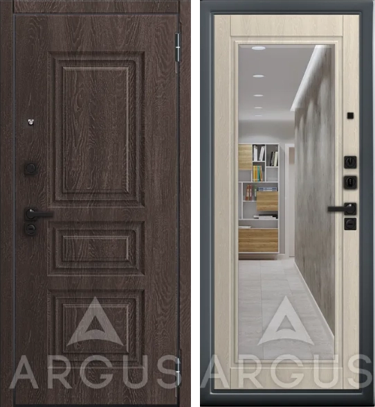 Входная дверь ДА66 Black Style Букле графит Гэлакси Дуб филадельфия крем, Зеркало с фацетом Скиф, Филадельфия шоколад