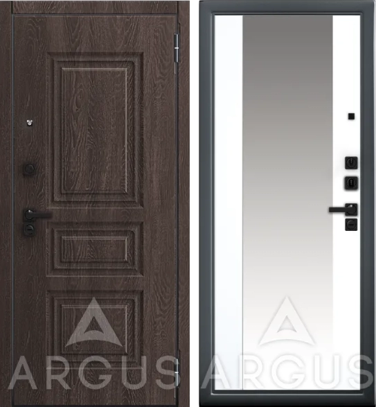 Входная дверь ДА66 Black Style Букле графит Вояж Бетон темный, Зеркало Скиф, Филадельфия шоколад