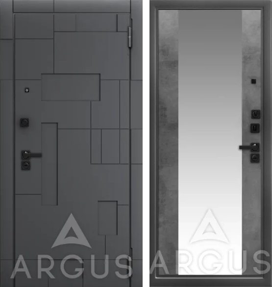 Входная дверь ДА96 Black Style Антик серебро Вояж Бетон темный, Зеркало