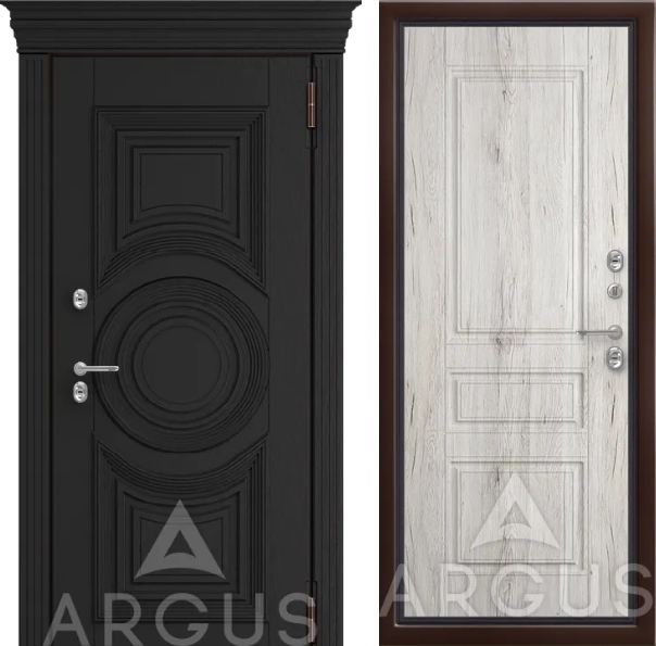 Входная дверь Тепло Коричневый молоток Оливер Рустик серый,Сайрос, Дуб черно-коричневый