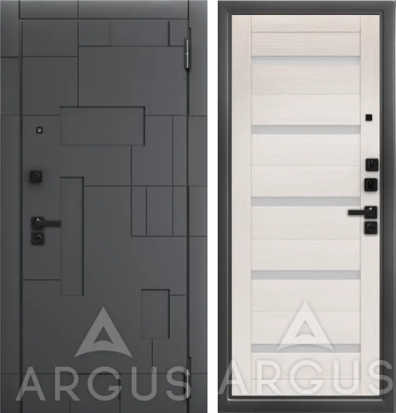 Входная дверь ДА97 Black Style Антик серебро Александра Белая лиственница, Белый лакобель,Корса, Силк флай