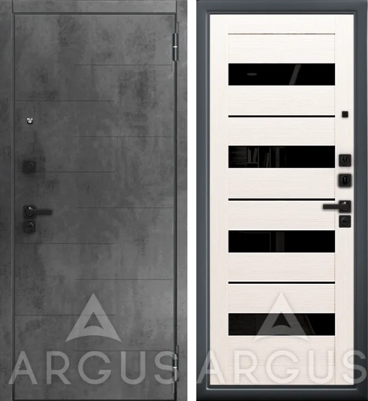 Входная дверь  ДА67 Black Style Букле графит Милана Белая лиственница, Черный лакобель.Никсон, Бетон темный