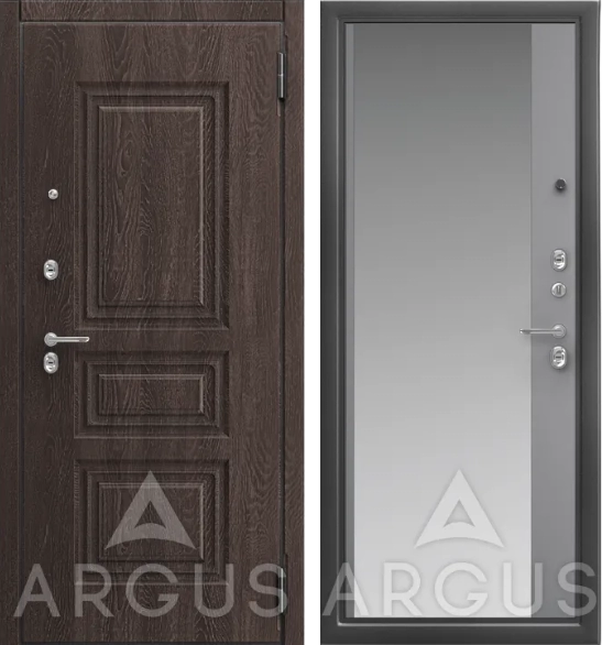 Входная дверь ДА66 Антик серебро Магнум Силк муссон, Зеркало прав.Скиф, Филадельфия шоколад