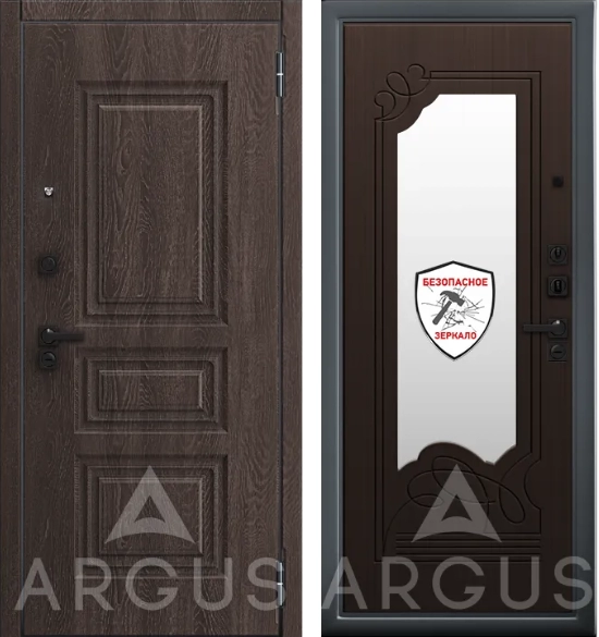 Входная дверь ДА66 Black Style Букле графит Ольга (Венге тисненный, Зеркало,прав.Скиф, Филадельфия шоколад