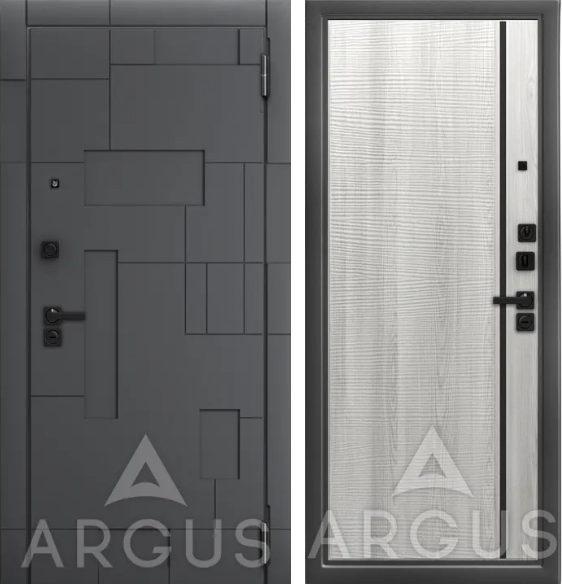 Входная дверь ДА95 Black Style Антик серебро Мульсан (Ясень ривьера айс, Черный молдинг,Корса, Силк флай