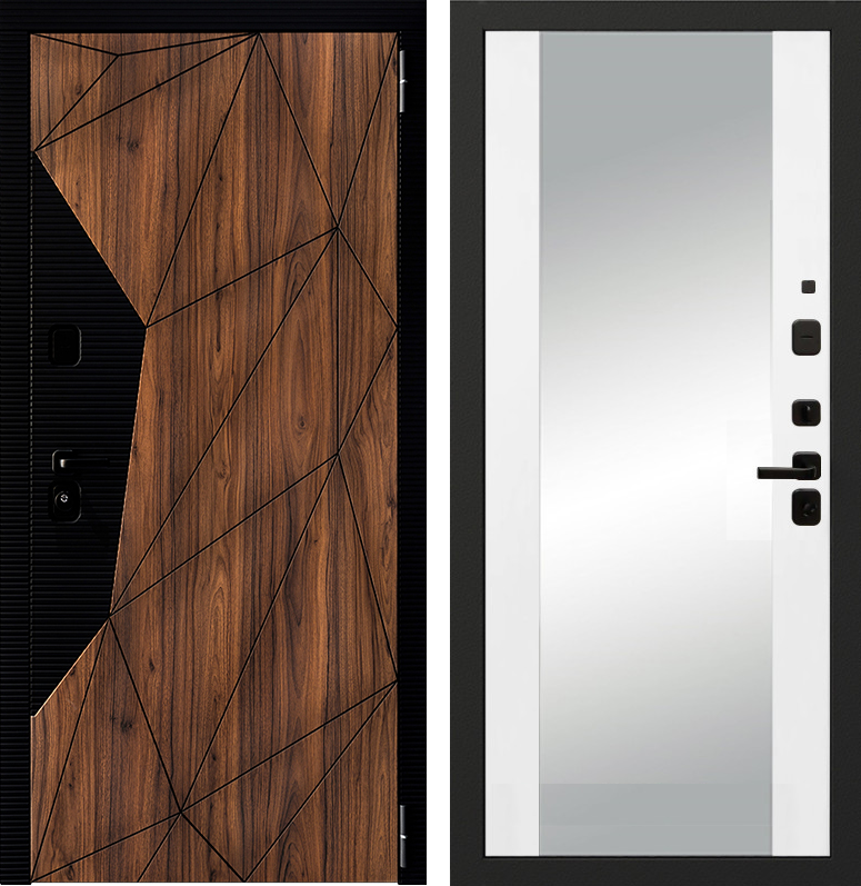 Входная дверь 9 СМ ГЕОМЕТРИЯ ЭМАЛИТ БЕЛЫЙ ЗЕРКАЛО