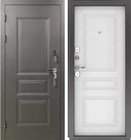 Входная дверь с терморазрывом 3К Тепло Pro Букле графит/ Белое дерево
