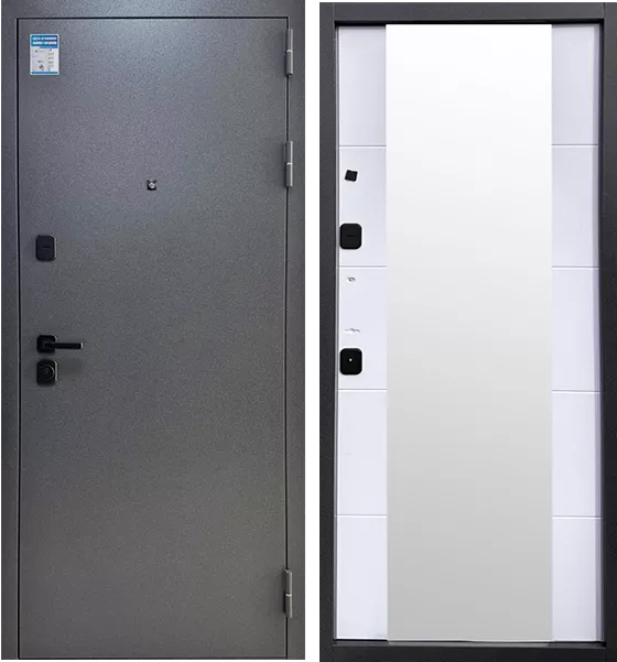 Входная дверь Квадра 3х контур. MIRROR Букле графит/ Белый/ Зеркало