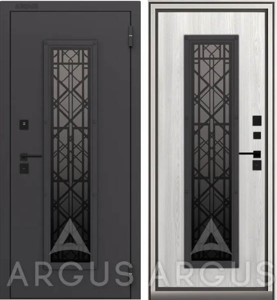 Входная дверь Тепло Муар графит Бриан Ясень ривьера айс