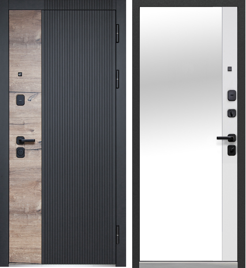 Входная дверь Luxor 2МДФ Дуб Вертикаль Зеркало